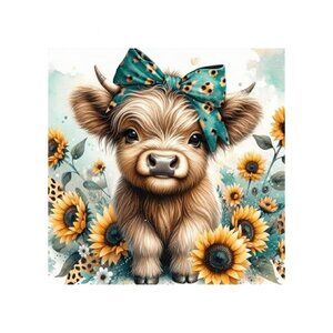 Sunflower Baby Calf Unframed Canvas Wall Art 16" X 16"